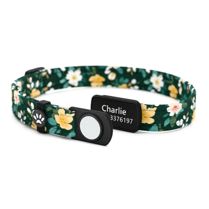 Katzenhalsband "Charlie" Dunkelgrün Blumen