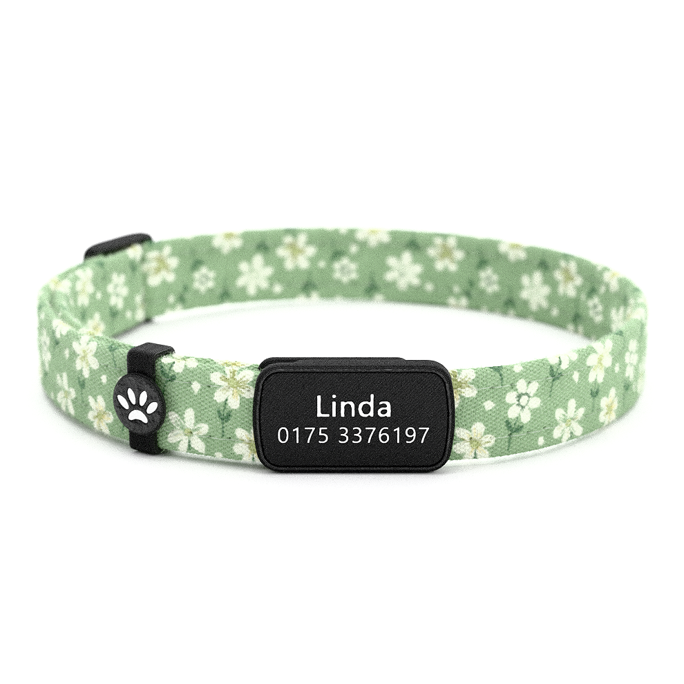 Katzenhalsband "Linda" Lindgrün Blumen