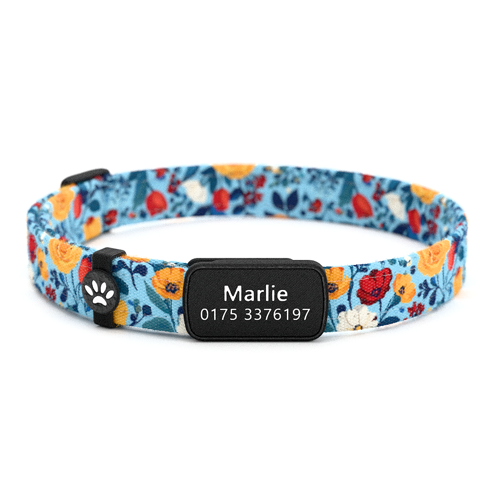 Katzenhalsband "Marlie" Hellblau Blumen