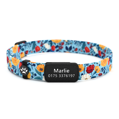 Katzenhalsband "Marlie" Hellblau Blumen
