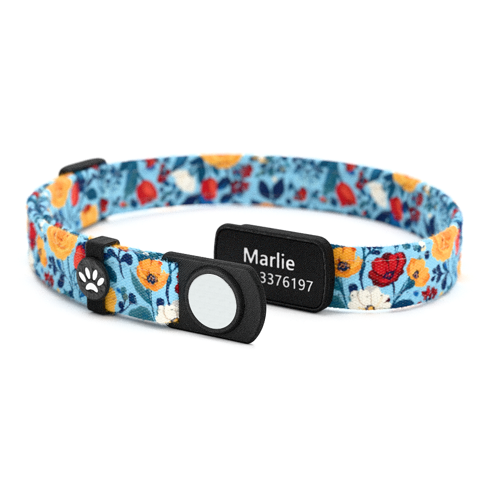 Katzenhalsband "Marlie" Hellblau Blumen