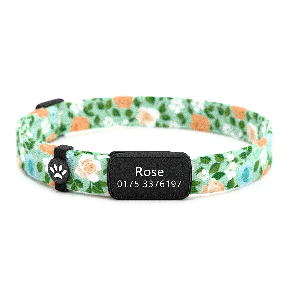 Katzenhalsband "Rose" Grün Rosen