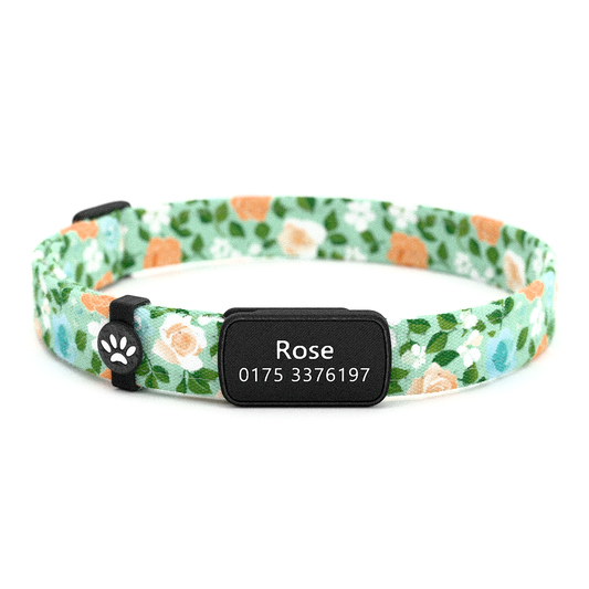 Katzenhalsband "Rose" Grün Rosen