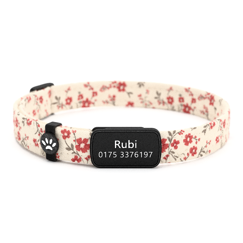 Katzenhalsband "Rubi" Rote Blümchen