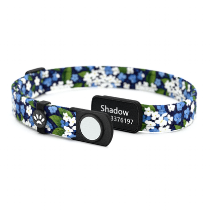 Katzenhalsband "Shadow" Dunkelblau Blümchen